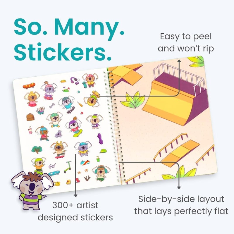 CUPKIN Koalas Sticker Book Activity for Kids, Toddler Airplane Travel Essentials, 300+ Koala Stickers for Children + 8 Scenes + Coloring Pages, Koala Bear Lover Gift Kids Crafts for Ages 2–8 - Image 2
